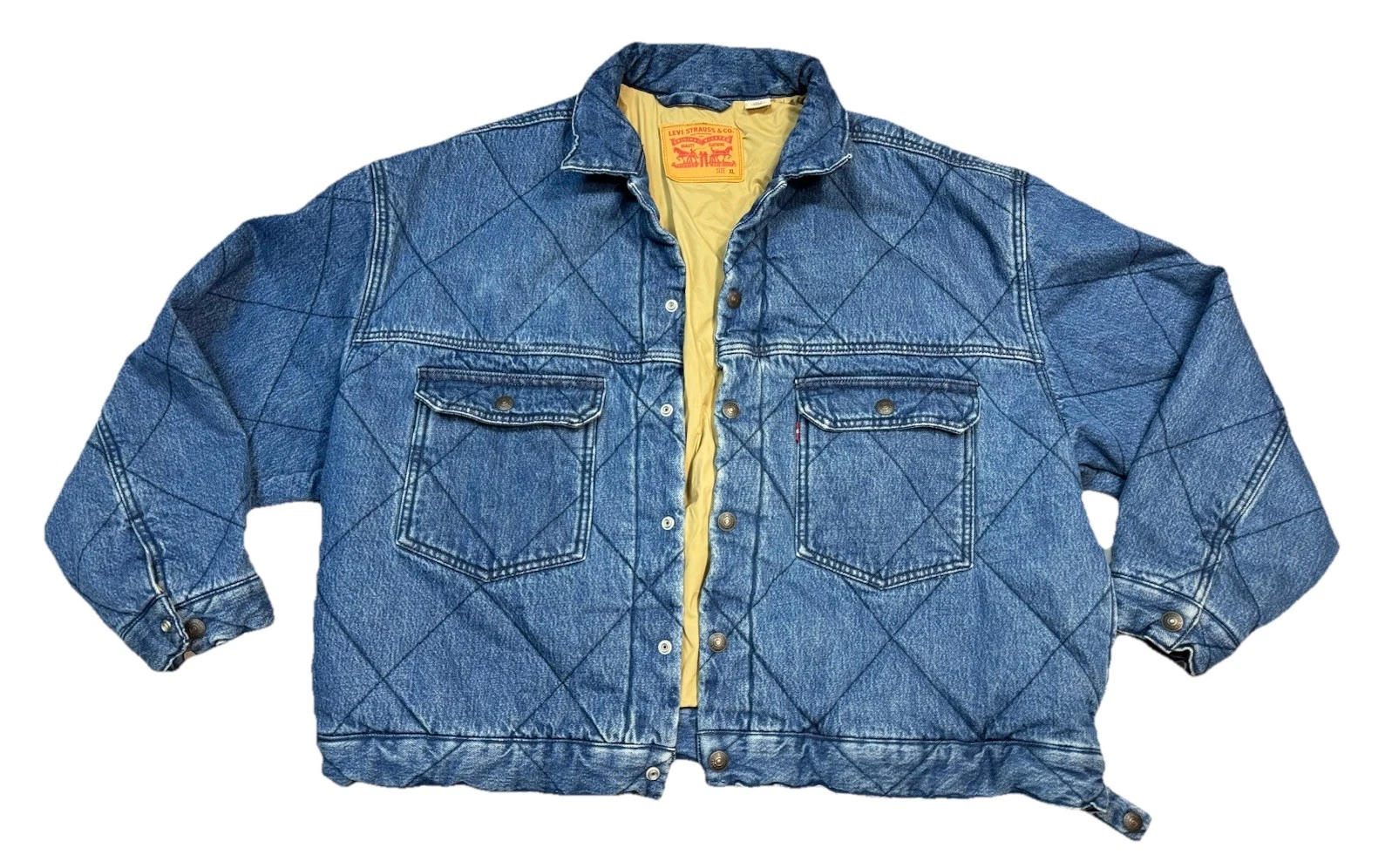 Mens Quilted Denim Button Up Jean Jacket Size XL Blue EUC
