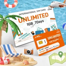 Travel Roaming SIM Card 1GB 7Day - 4G LTE Unlimited Data for 51 International