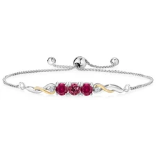 925 Sterling Silver and 10K Yellow Gold Pink Tourmaline Created Ruby and White