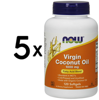 5 X NOW Foods Virgin Coconut Oil, 1000Mg - 120 Softgels (124,92 Eur/Kg)