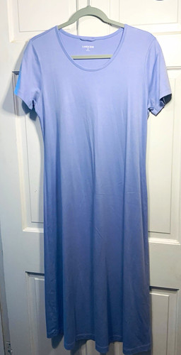 Lands' End Women's Solid Purple Scoop Neck Short Sleeve Dress TShirt Dress M