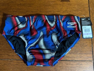 Speedo Endurance+ Swim Brief Size 32 Team Royal Blue Red White Print NWT