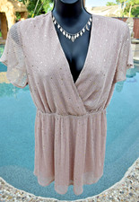 Francesca's Mi Ami Mini Dress Women's Size M Pink V-Neck Metallic Sparkle, NWT