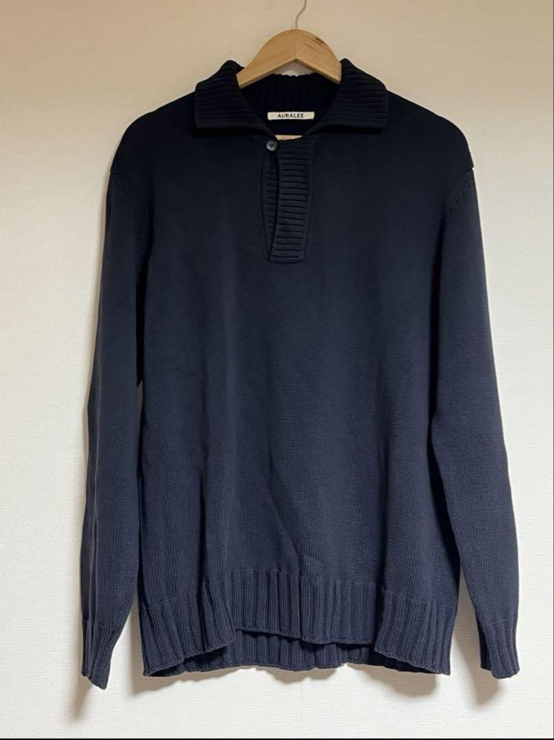 トップス AURALEE COTTON CORD PLATING KNIT SKIPPER Auralee Cotton Cord Plating Knit Skipper Navy L EX Top