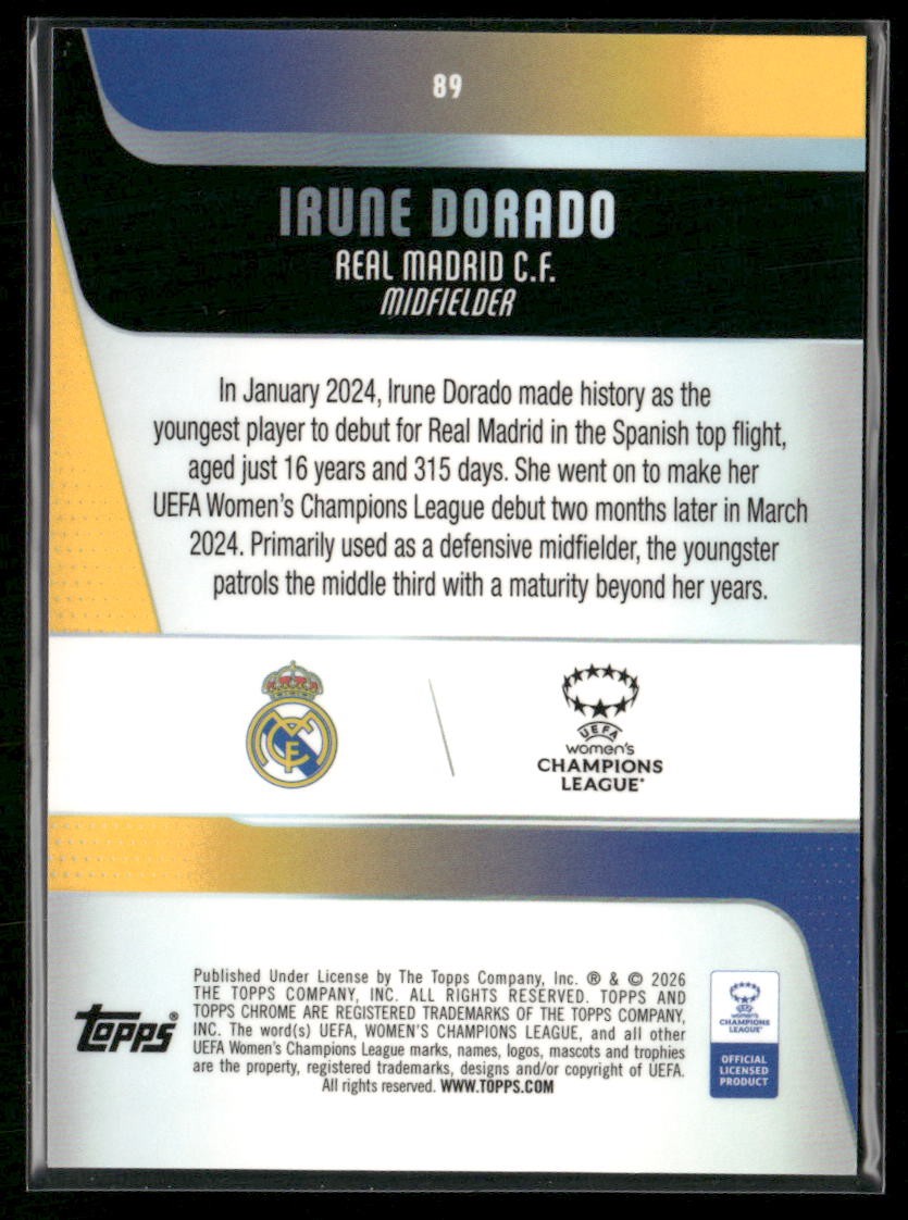 2025-26 Topps Chrome Sapphire UEFA UCL  #89 Irune Dorado Real Madrid view 2