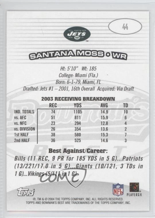 2004 Bowman's Best Santana Moss #44 - Image 2 of 2