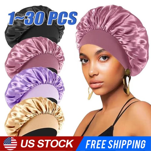 Satin Bonnet Silk Hair Bonnet Adjustable Bonne for Sleeping with Tie Band LOT