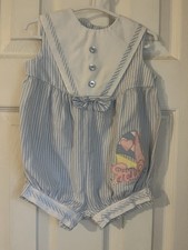 Vintage Baby Togs Size 18 Month Bubble Romper White Blue Striped Sailor Sailboat