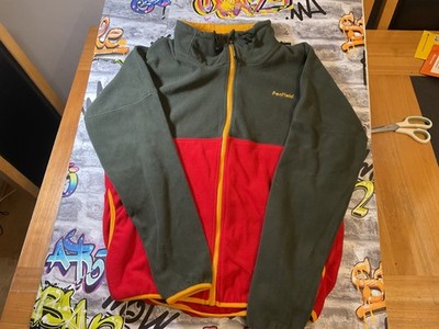 Herren Penfield Farbblock durchgehender Reißverschluss Trichter Hals Polarfleece dunkelgrün/rot UK M