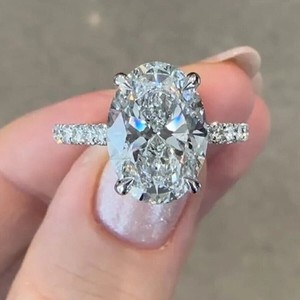 Authentic 5CTW Oval Cut VVS1 Moissanite Halo Engagement Ring 14k White Gold Plated