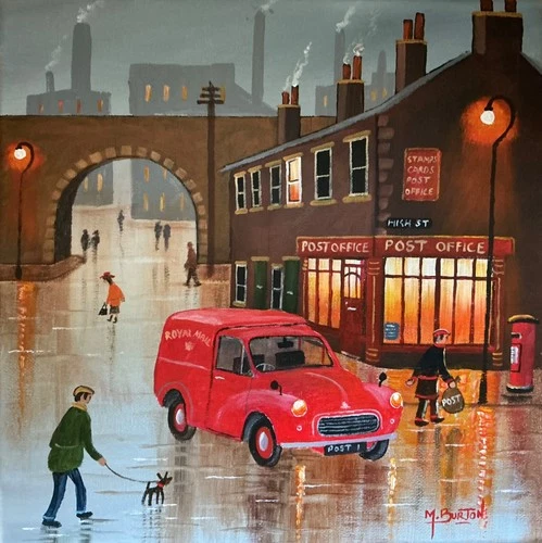 MAL.BURTON ORIGINAL OIL PAINTING. THE POSTMAN NORTHERN ART DIRECT FROM ARTIST.