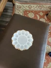 Vintage Milk Glass Deviled Egg Plate Gold Rim Scalloped Edge 9.75"
