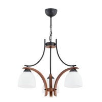 Pendelleuchte HäNgelampe Rustikal B: 52 Cm H: Max. 80 Cm Holz Glas Metall 3X E27