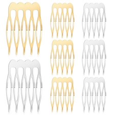 20PCS Small French Teeth Hair Combs - Silver  Gold Plain Small, Gold Silver