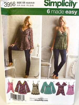 Sewing Pattern Simplicity 3956 Misses V-Neck Top Variations Size 4-12