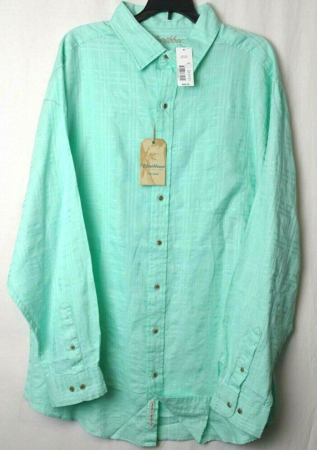 Льняная рубашка Roundtree York Caribbean из ткани с длинными рукавами.Светло-зеленый, цвета морской волны. XL
