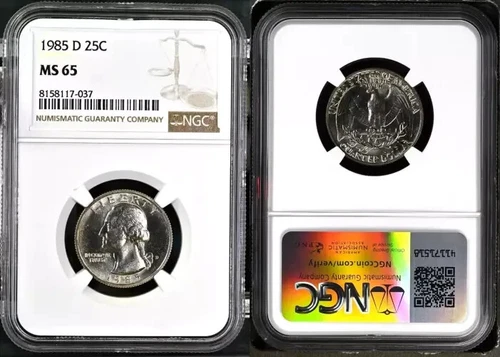 1985-D WASHINGTON QUARTER 25 CENT NGC MS 65 UNC BU DETAILED COIN #HH