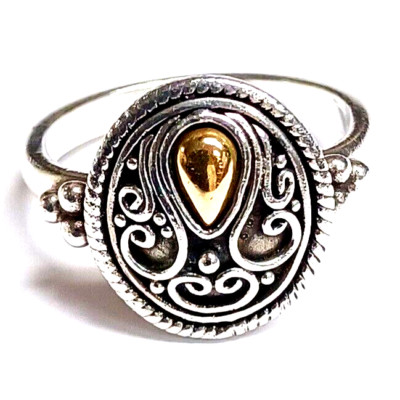 Designer $130 BA Suarti 18K YG Accent, Sterling Silver Filigree Ring