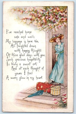 1919 Pretty Woman Happy Thoughts Message Flowers Danbury CT Antique Postcard