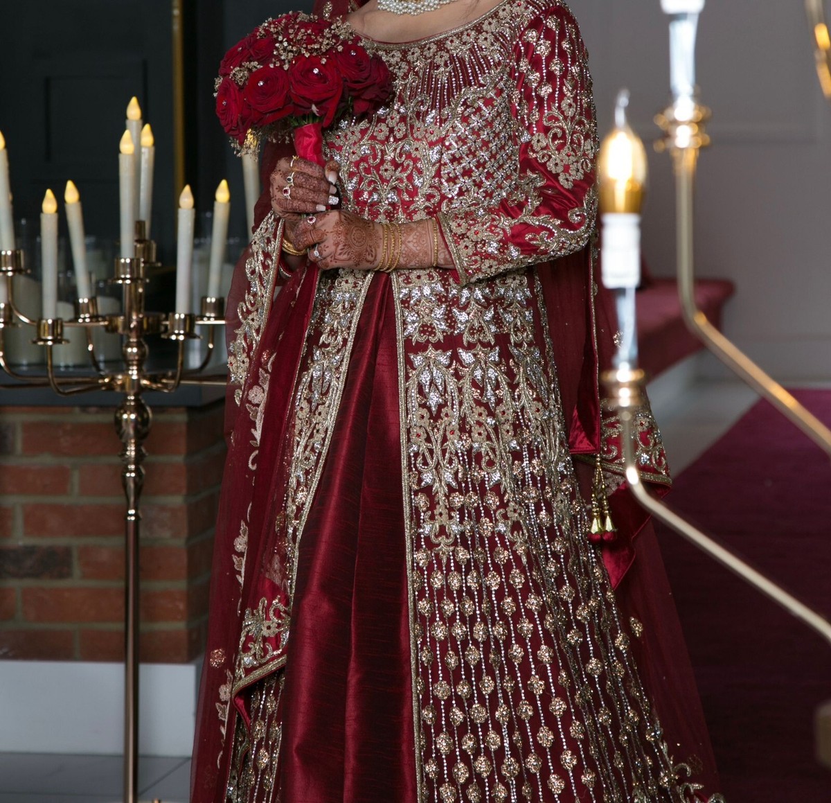 open lace back dress Sabyasachi Inspired Dark Burgundy Bridal Lehenga Set