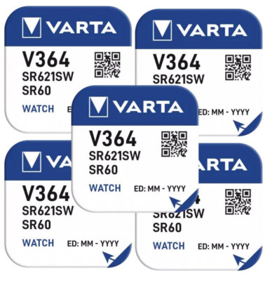 5 x VARTA V364 Knopfzelle 1,5 Volt V 364 Batterie SR 621 Uhrenbatterie AG 1