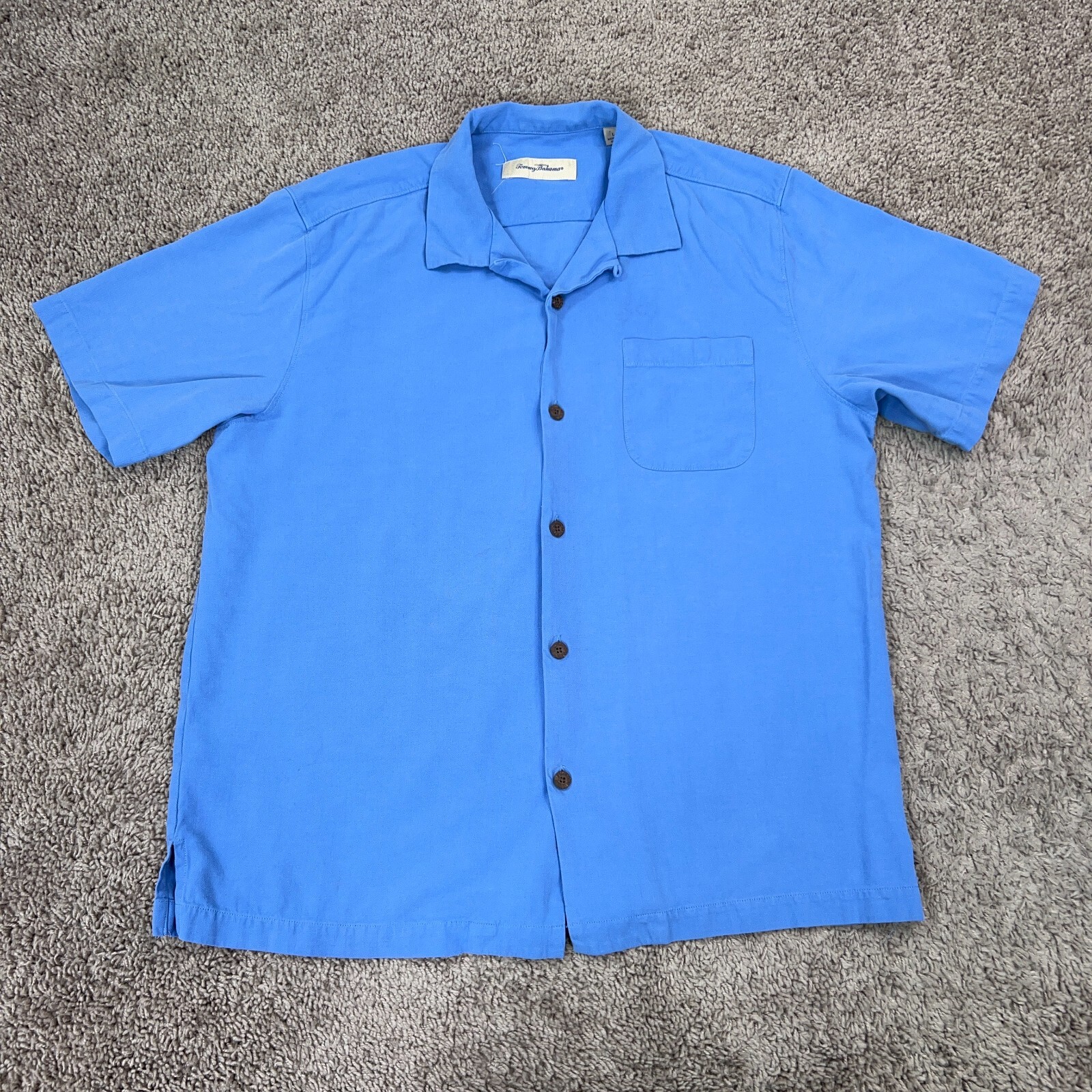 Tommy Bahama Shirt Mens Large Blue Textured Silk Hawaiian Aloha Vacation Resort