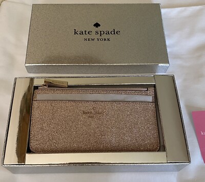 Kate Spade Rose Gold Shimmy Glitter Large Slim Cardholder Wallet