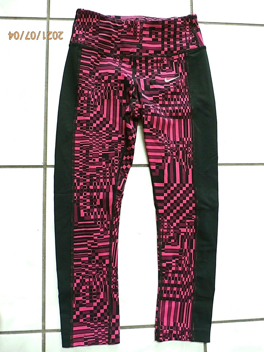 Nike Pro Dri Fit Womens Geometric Pink Capri Leggings pants XS
