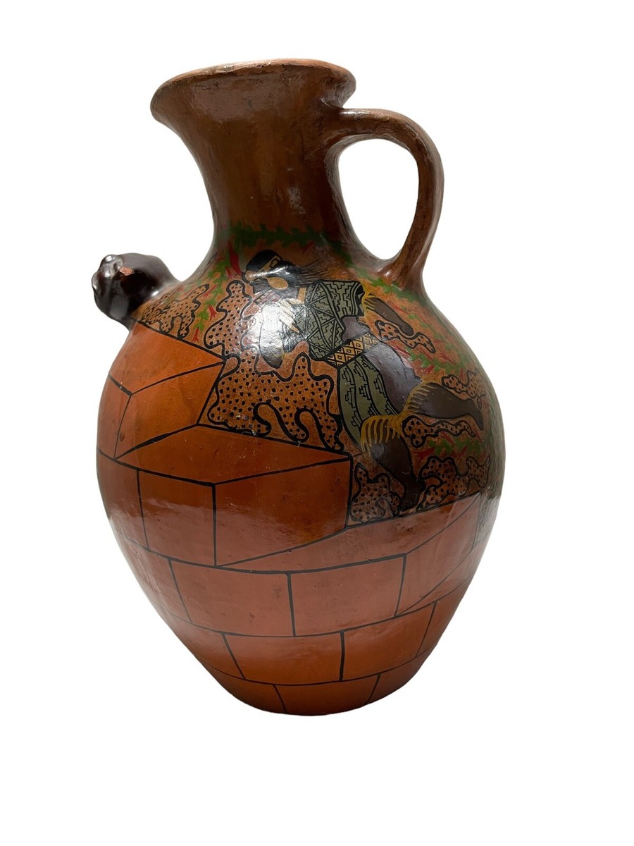 Vintage Clay Pottery Inca Hand Painted Pisac Cusco Peru Folk