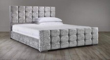 CHESTERFIELD CUBE BED DIAMOND PLUSH VELVET BED FRAME - 3FT 4FT6 5FT SALE ON