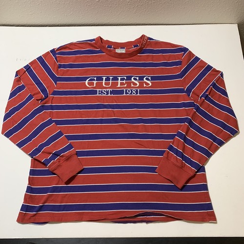 red and purple guess shirt