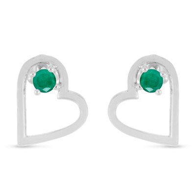 14K White Gold Emerald Open Heart Birthstone Earrings