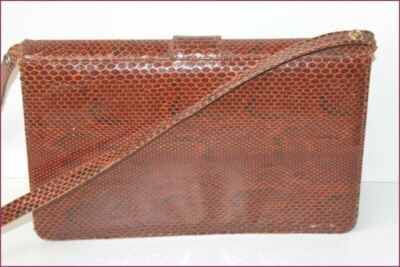 Sac Vintage En Cuir Verni Reptile - Fermoir Clé - Porte-monnaie Intégré - Très Bon état