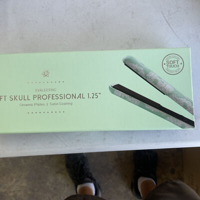 Evalectric Soft Skull Professional Green 1.25  Ceramic Plates Hair Straightener 