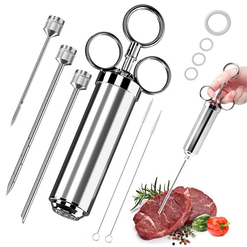 Edelstahl-Bratenspritze Mit Silikonbirne – Für Saftiges Geflügel & Fleisch, Inkl. Bürsten & Marinadennadeln