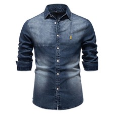 Men's Denim Shirt Casual Slim Shirts Long Sleeve Button Down Tops Blouse