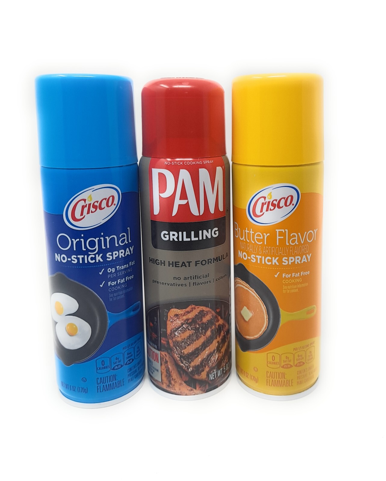 3 PACK Crisco Original, Butter, Pam Grilling High Heat Cooking Spray