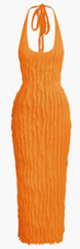 Sheer Ruffle Texture Backless Maxi Dress - Orange (MESSAGE FOR SIZE)