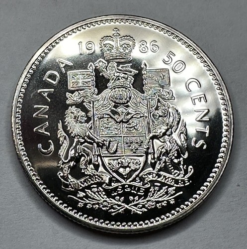 1986 Canadian 50Cent Piece Proof Like Coin Uncirculated Beautiful Shiny Coin!!