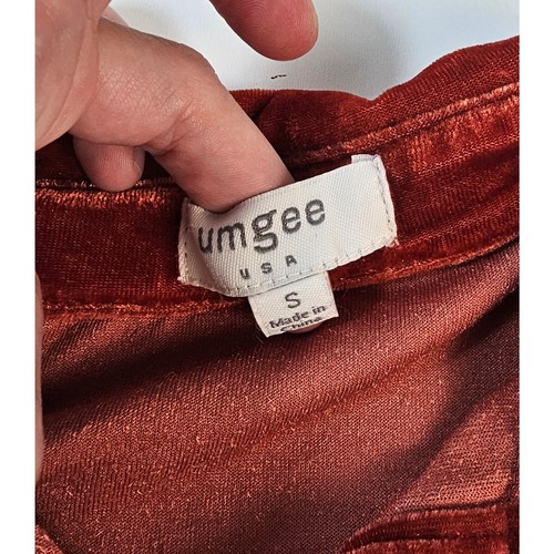 UMGEE sz S velour crushed velvet long sleeve button up orange career casual EUC - Picture 6 of 9