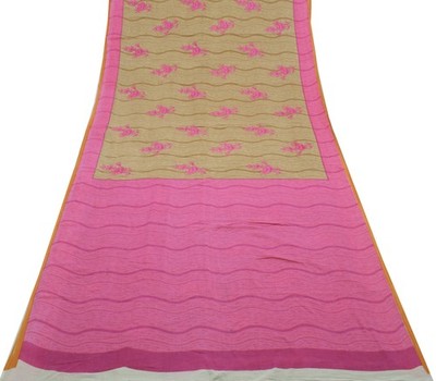 Sushila Vintage Brown Saree 100% Pure Cotton Printed Floral Soft Craft Fabric
