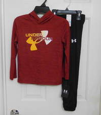 NWT 2pc Under Armour Dark Red Hooded Shirt  Black Joggers Set sz 5 6 or 7