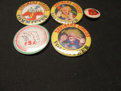 Shrine Button/pins -- Circus, Welcome, Florida, Lot of 5      SWM2