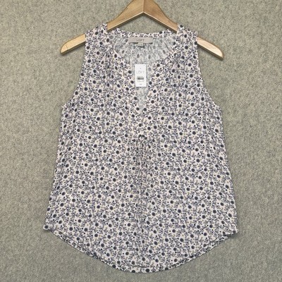 LOFT Floral Sleeveless Split Neck Blouse Pink Blue XS NWT