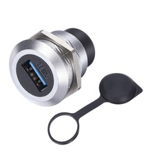 USB 3.0 to Type-C Panel Mount Socket Connector Round Silver