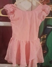Girls Pink Dance Dress Leotard Attached Skirt Crisscross Back