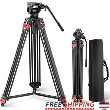 Metal Video Tripod W/ Fluid Head Quick Height Adjustment DSLR Camcorder New
