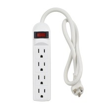 White Power Strip 4 Outlet Compact Short Cord Flat Plug ETL Listed 125V 15A