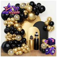 Luftballon Girlande Schwarz Gold Deko FüR Geburtstag Hochzeit Party Mit BäNdern