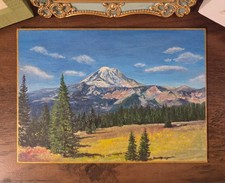 Quadro paesaggio montagna ORIGINALE pannello tela acrilico 5x7 pollici arte Athirah